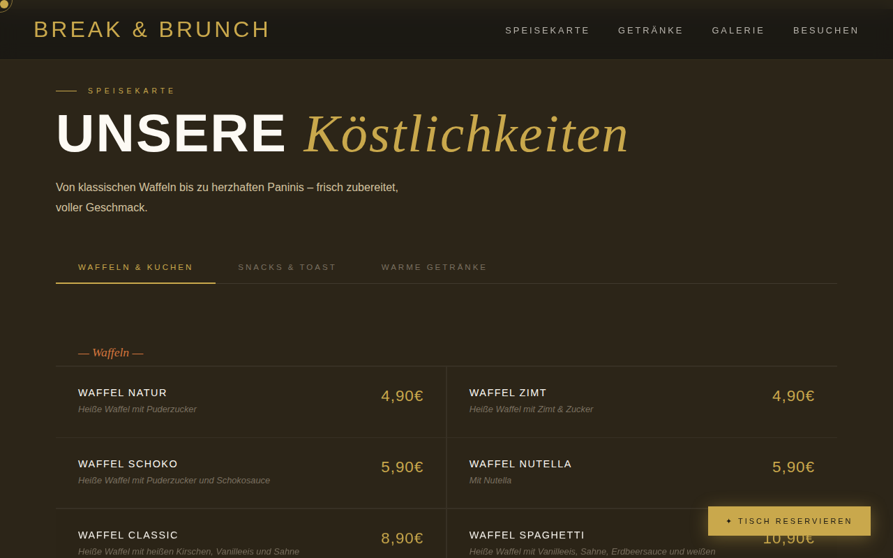 Break and Brunch Menu